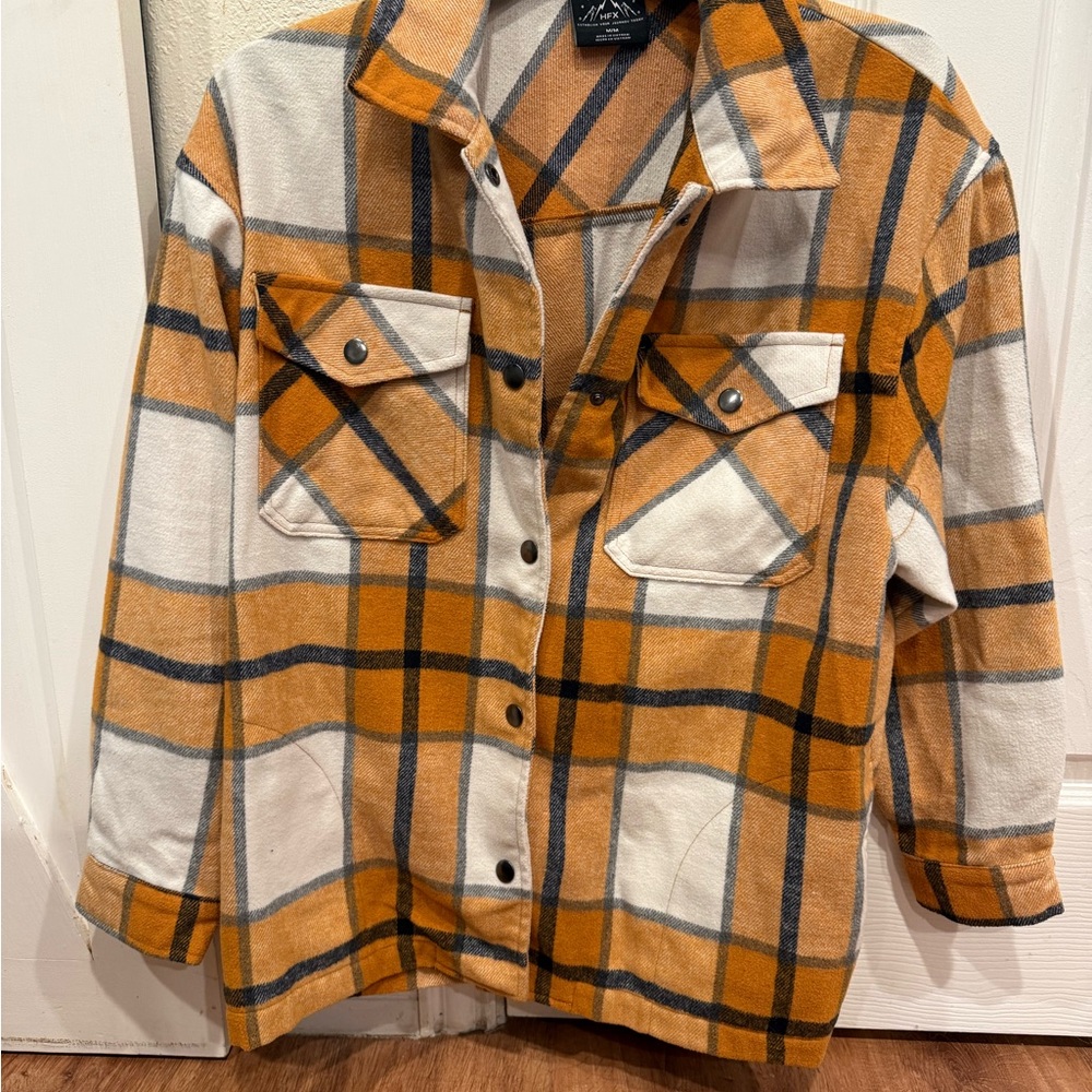 Plaid Button-Up Jacket - Orange and White